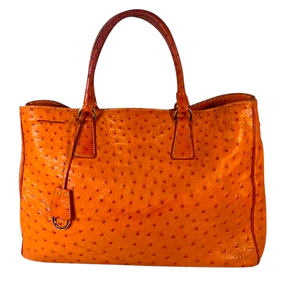 Prada Esplanade Leather Handbag in Orange Ostrich Leather Made in Italy